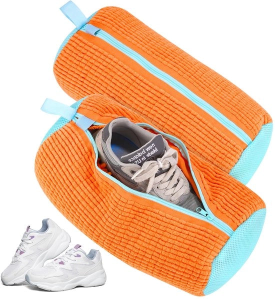 Sacco per scarpe lavatrice, 2-pack multi sacco per scarpe con 360° piumino di pulizia, sacco per scarpe lavatrice e asciugatrice auto pulente (arancione)