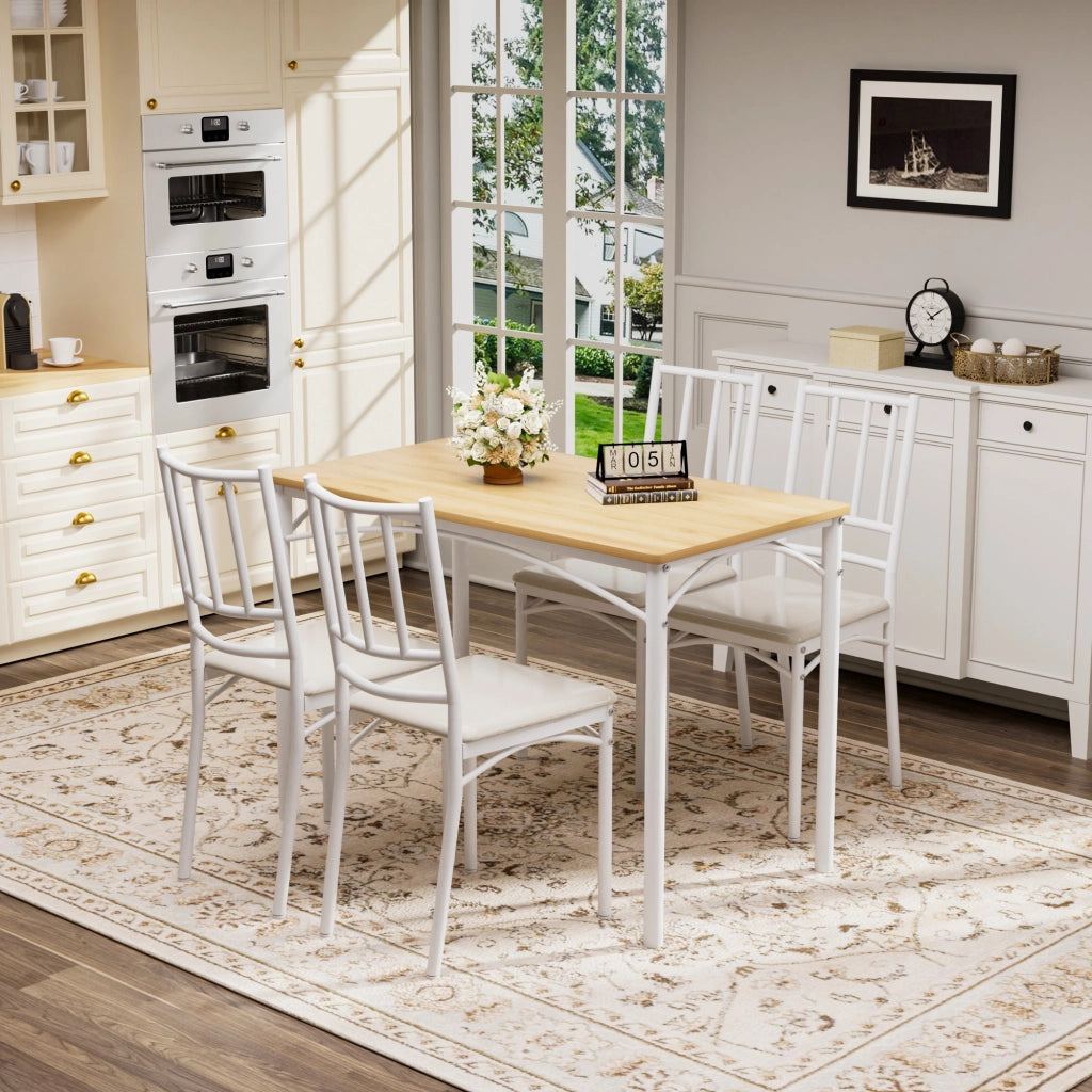 Tavolo da pranzo per 4 persone con 4 sedie, stile industriale, per cucina e soggiorno, in truciolato e acciaio, naturale