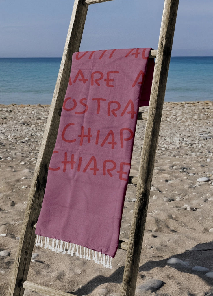 Telo Mare Con Frange Asciugamano Da Spiaggia Misura Grande 90x180 Cm Con Pochette Astuccio Assorbente In Morbido Cotone Leggero Stampa Tutti Al Mare AntiSabbia Lettino Vacanze Piscina Lilla