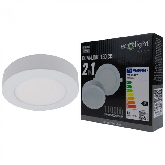 Downlight LED 12W rotondo CCT 2in1 bianco Ecolight