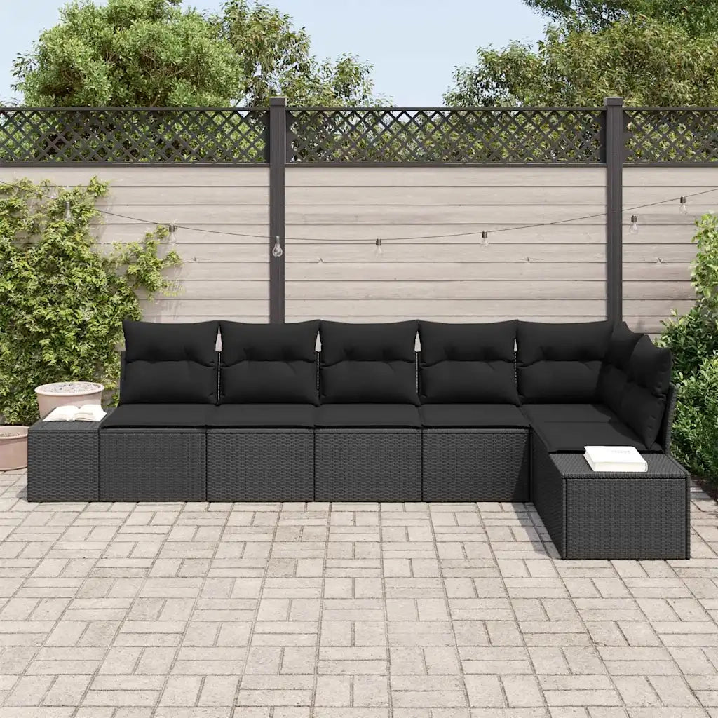 Set Divano da Giardino con cuscino 6 pcs Nero polyrattan