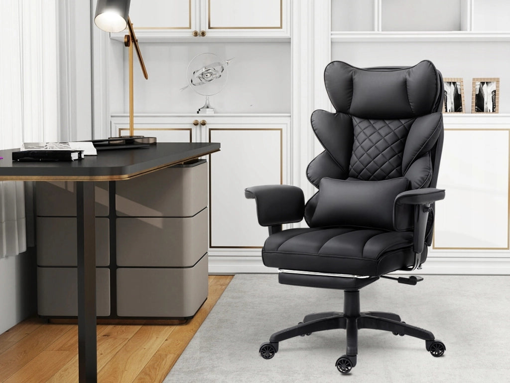 Sedia Gaming DOWINX Grigia in PU con Molle Insacchettate; Poggiapiedi e Schienale 90°-135°