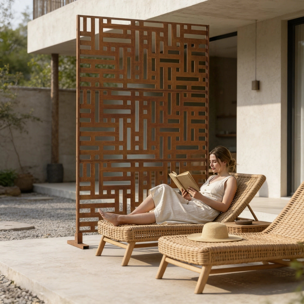 Pannello Divisorio Bernalda Struttura Traforata in Acciaio Corten 180 x 120 cm Marrone Ossidato casa.pro