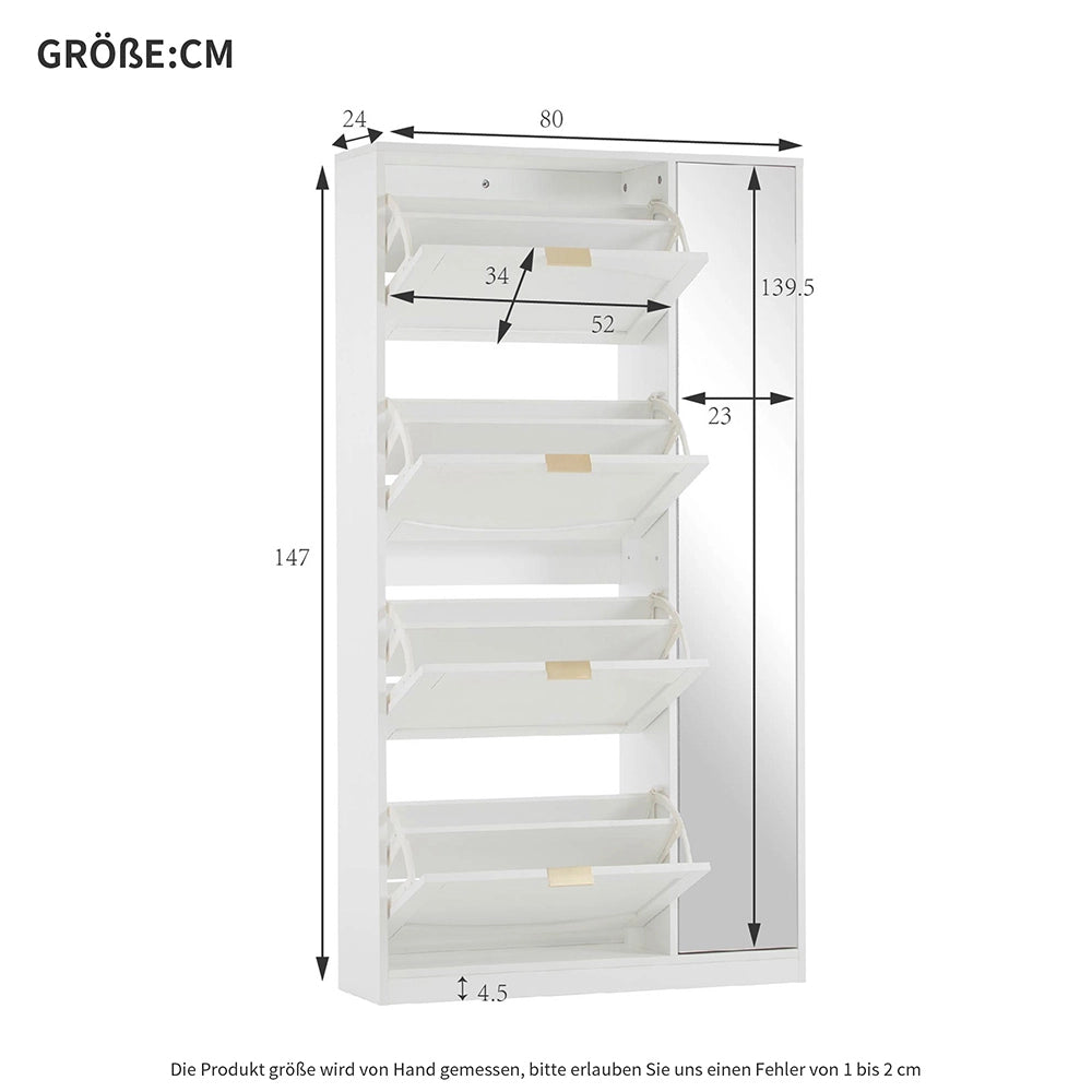 Armoire ?? chaussures - Xylo - 80x24x147cm - Blanche - Avec miroir et 4 compartiments