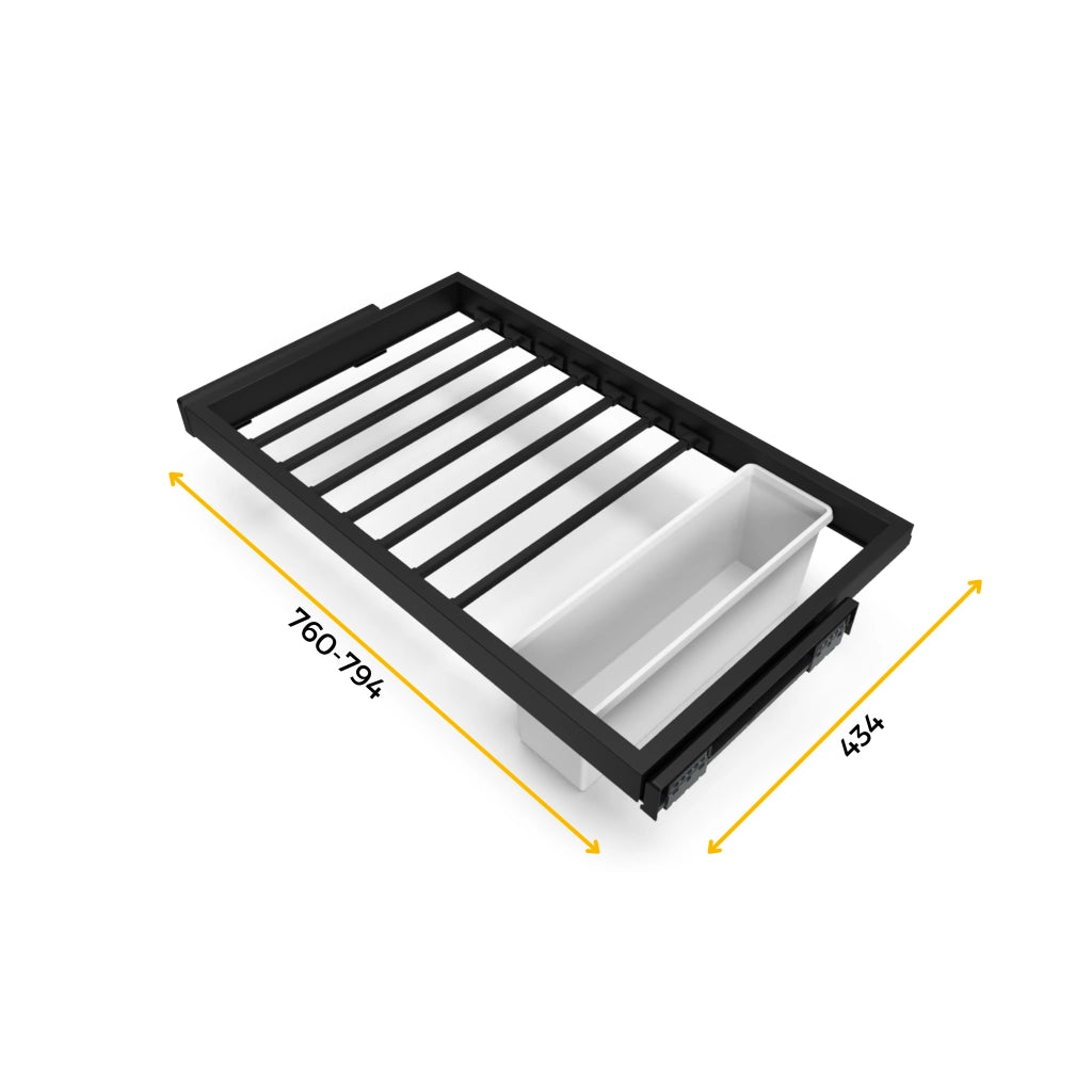 Kit 7 Aste Pantaloni e Vassoio per Armadio 800 mm in Acciaio Emuca Nero