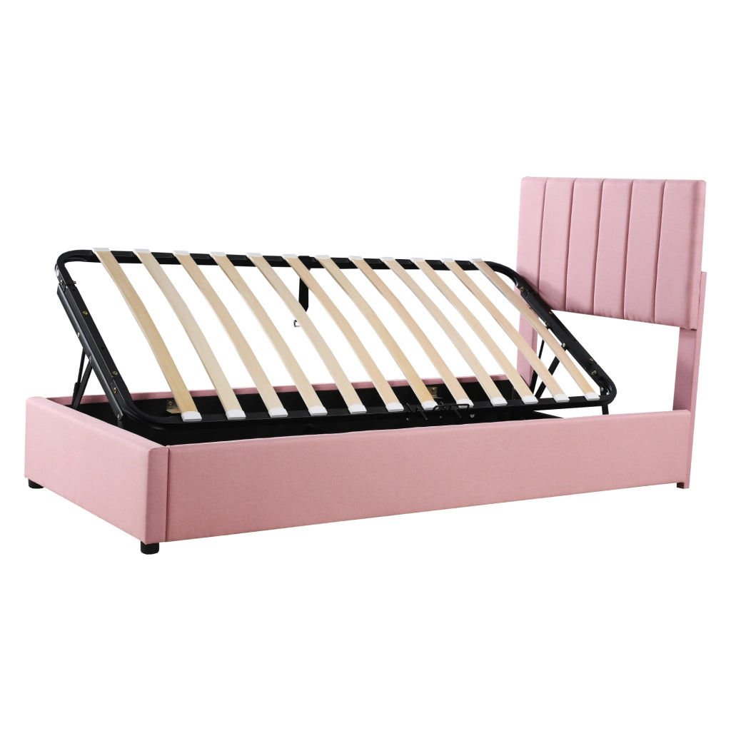 DESMIU Letto per Bambini 1 Posto con Contenitore Idraulico, Testiera Regolabile, 90 × 200 cm, senza materasso, Rosa