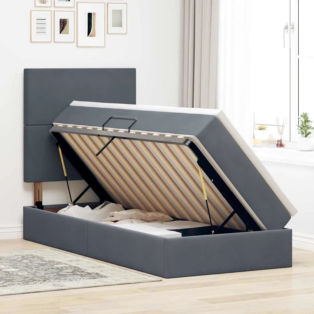 Letto con contenitore e materasso Grigio scuro 90 x 200 cm