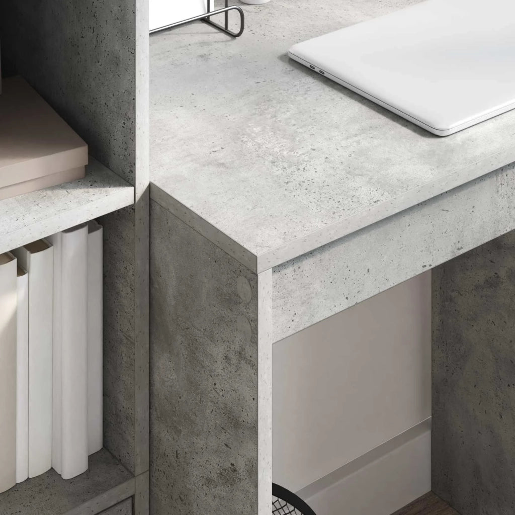 Scrivania | Tavolo da Ufficio con cassetto con lo scaffale 2 pz Grigio cemento