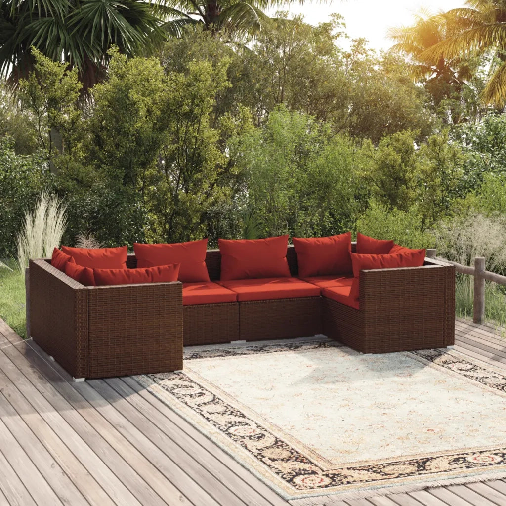 Set Divani da Giardino 6 pz con Cuscini in Polyrattan Marrone cod mxl 36957
