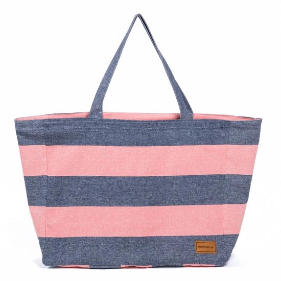 Borsa da Spiaggia XXL per Famiglia - Riutilizzabile, a Strisce e Liscia, Grande - 50x40, Blu-Arancione