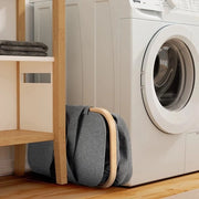 52 litri piccolo contenitore per i panni con coperchio, asciugamano sottile con asciugamano e 5 piedini in gomma, contenitore per i panni pieghevole in bambù e tessuto impermeabile per appartamenti, dormitori e caravan