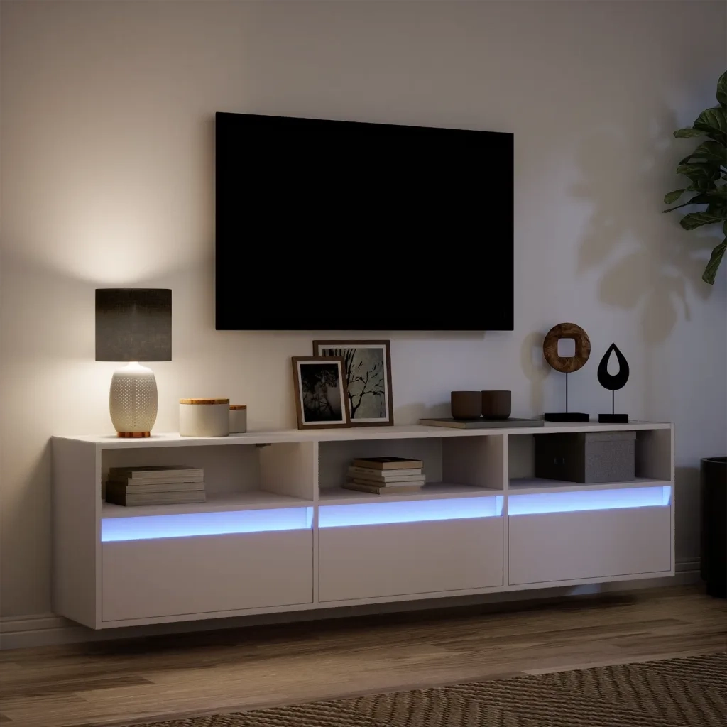 Mobile TV a Parete con LED Bianco 180x31x45 cm 3307940