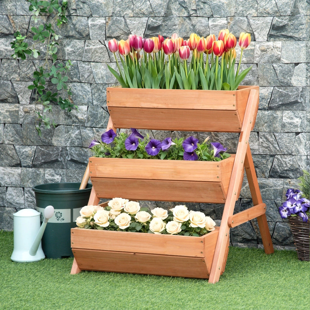 Giardino Letto Elevato Legno 3 Livelli con Drenaggio ¨C Zephmum ¨C Marrone 65x75x76 cm