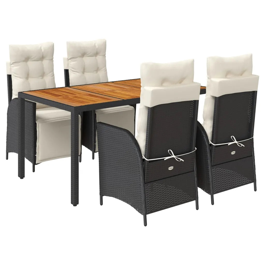 Set da Pranzo da Giardino 5 pz Nero con Cuscini in Polyrattan 3213334