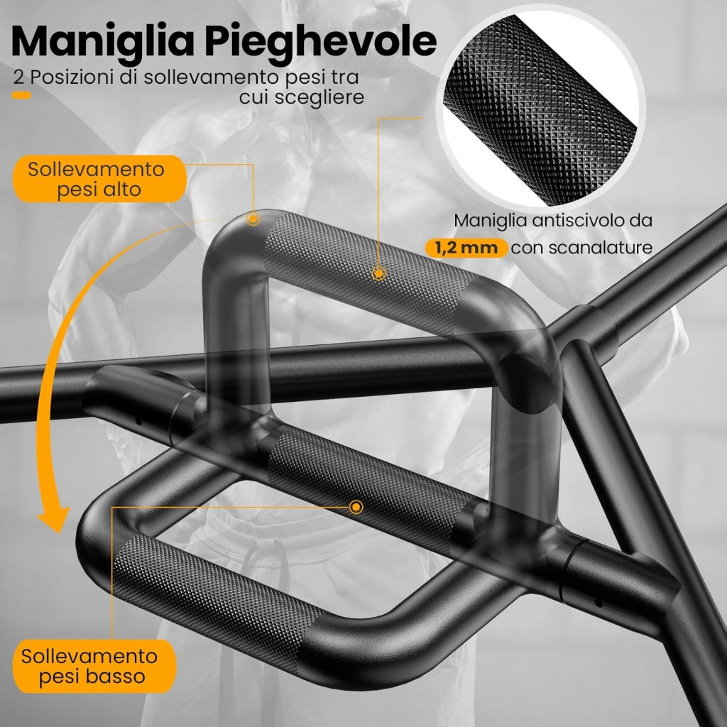 Barra della Trappola Olimpica, Olympic Hex Trap Bar in Acciaio con Maniglie Piegehvole, Barra Sollevamento Pesi, Capacità di Carico 226 kg