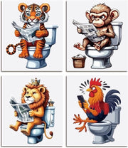 Sticker per vasca da bagno - Animali divertenti - 4 pezzi - Scimmia Tigre Leone Cervo - Sticker autoadesivi per coperchio - Bagno Casa - Adatto a tutti i modelli - Multicolore