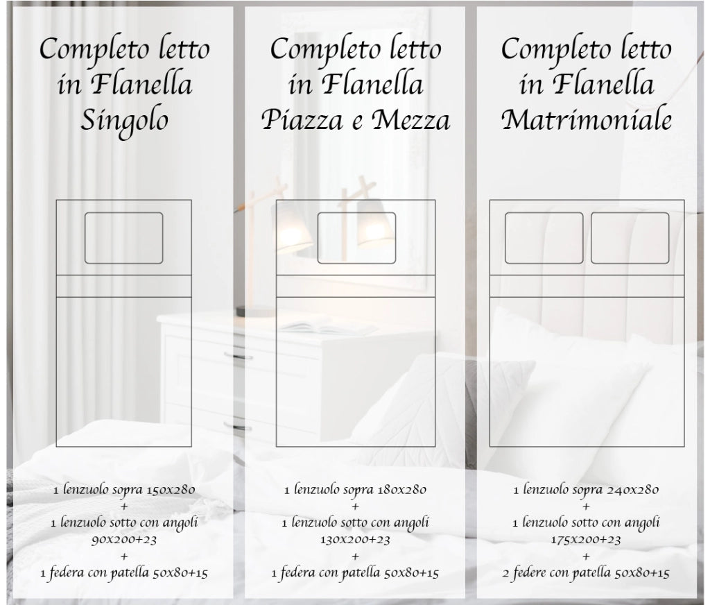 Set Lenzuola 100% cotone di flanella Effetto Melangiato Tinto in Filo Singolo, Piazza Mezza, Matrimoniale Federe Bicolore  - Dove/Crema - Singolo