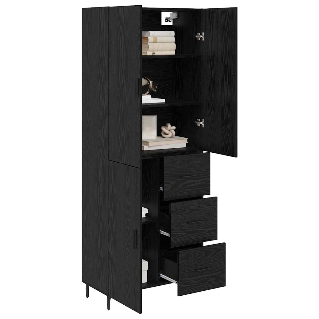 Credenza 2 pz | Madia | Buffet da pranzo | Armadio da pranzo Rovere nero Legno Stratificato e Vetro