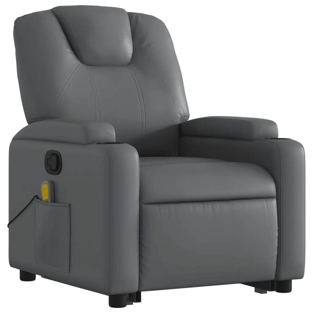 Poltrona Alzapersona Reclinabile Massaggio Grigio Similpelle 3204440