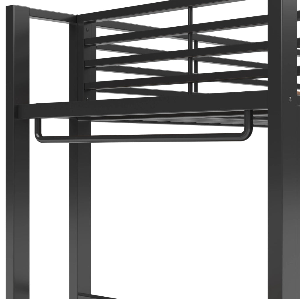 Letto a castello 90x200 cm in metallo e MDF; nero; con 2 cassetti e luce LED
