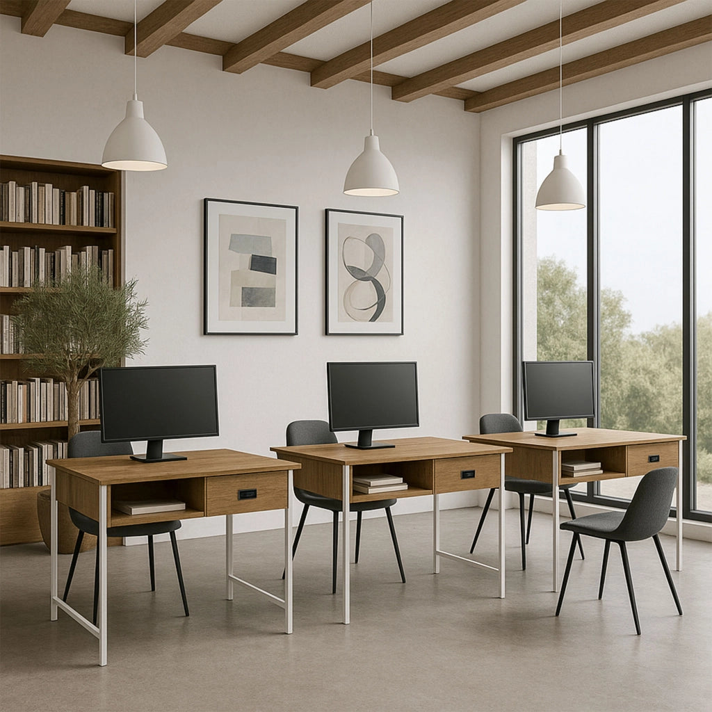 Otari - Scrivania in stile industrial oak con cassetto e vano a giorno, 110x50xH76 cm