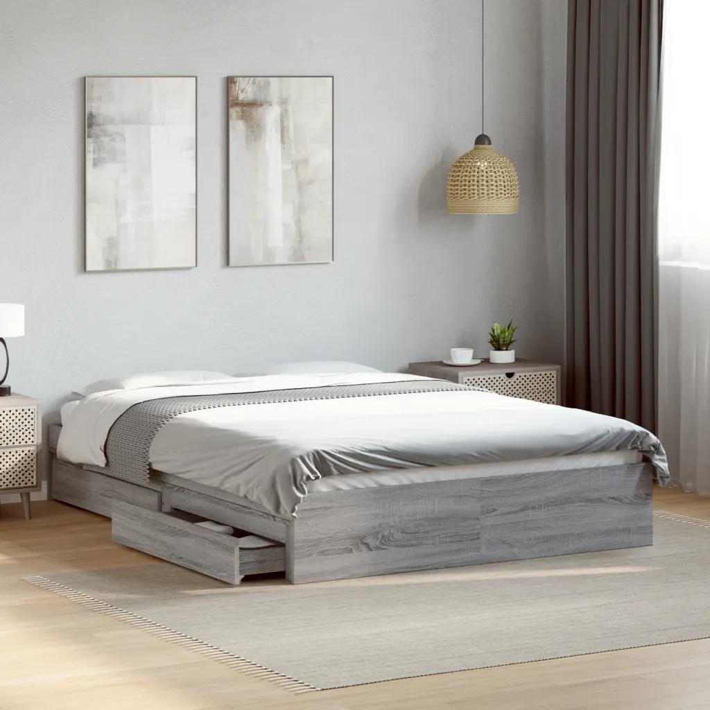 Giroletto Cassetti-Struttura Letto con contenitore Grigio Sonoma 140x200 cm Legno Multistrato 620852