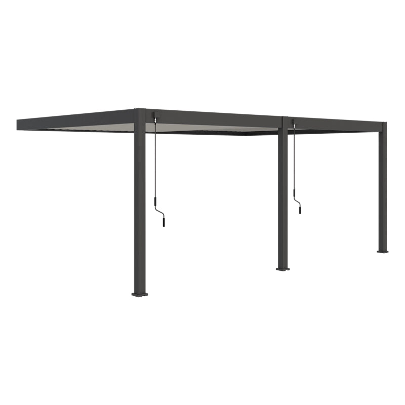 Pergola bioclimatica OmbrÃ©a addossata VS - 4x6M bicolore + 2 tende grigio antracite