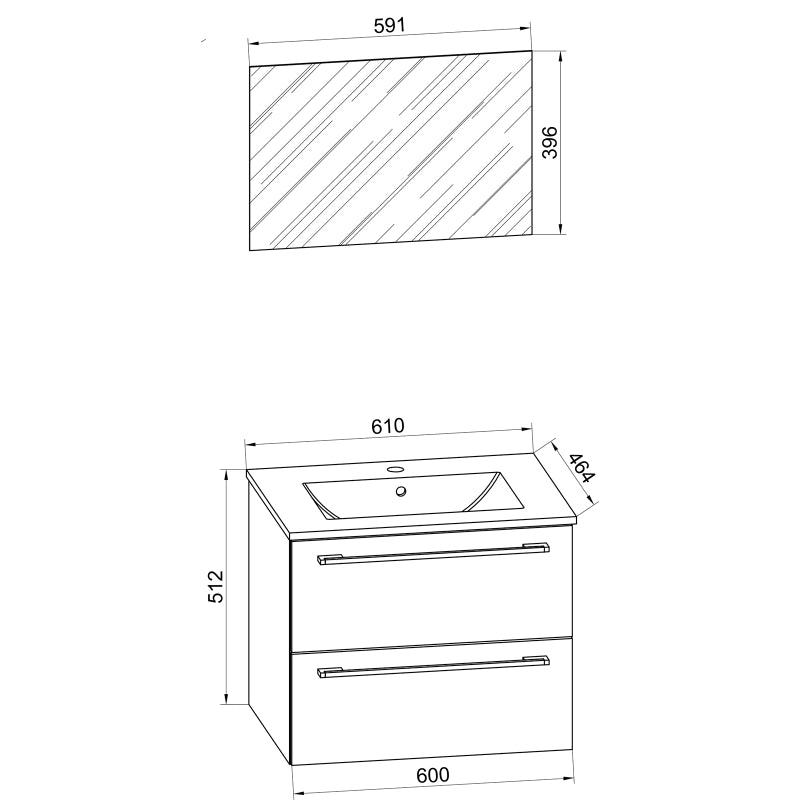 Completo di Ezooza Mobile Sospeso con 2 cassetti Large con lavabo in ceramica di alta qualità e specchio, Rovere miele ,