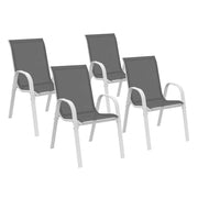 IDMarket - Set di 4 sedie da giardino impilabili LYMA in metallo e textilene, bianco e grigio
