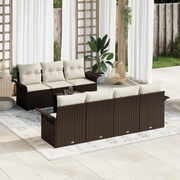 Set di divani da giardino 8 pezzi con cuscini marroni in polirattan