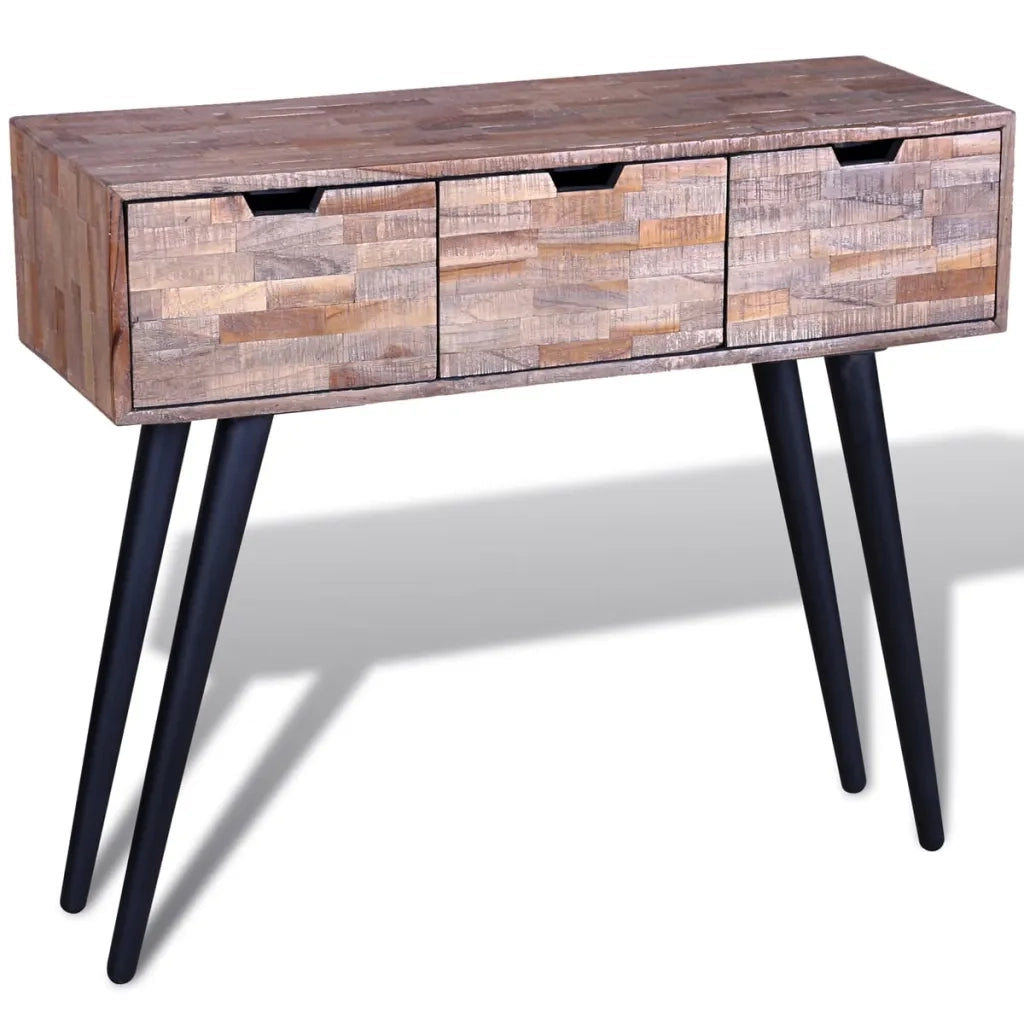 Tavolo Consolle | Tavolo d'Ingresso con 3 Cassetti in Legno di Recupero di Teak