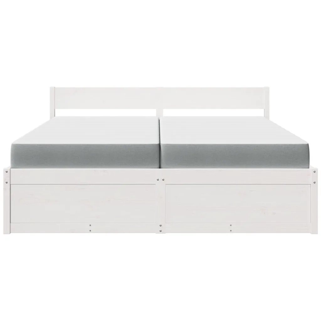 Letto Cassetti e Materasso Bianco 200x200cm Legno Massello Pino