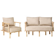 Set da soggiorno tessuto beige gambe in legno struttura divano a 2 posti divano poltrona divano soggiorno