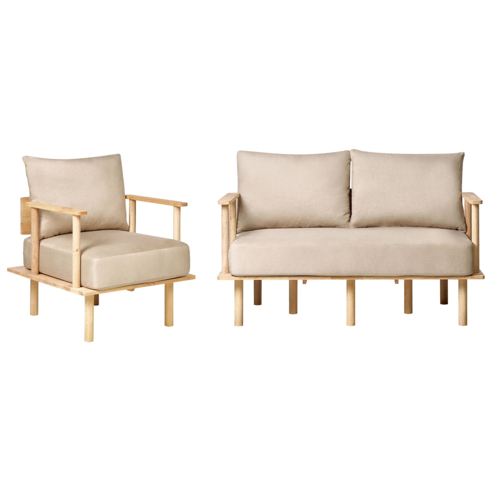 Set da soggiorno tessuto beige gambe in legno struttura divano a 2 posti divano poltrona divano soggiorno