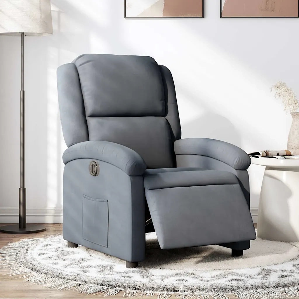 Poltrona | Sedia Relax Elettrica Reclinabile Grigio Scuro in Vera Pelle