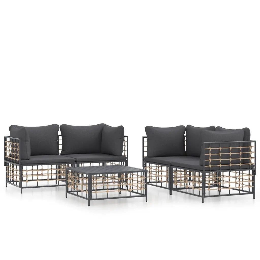 Set Divani da Giardino 5 pz con Cuscini Antracite in Polyrattan 3186703