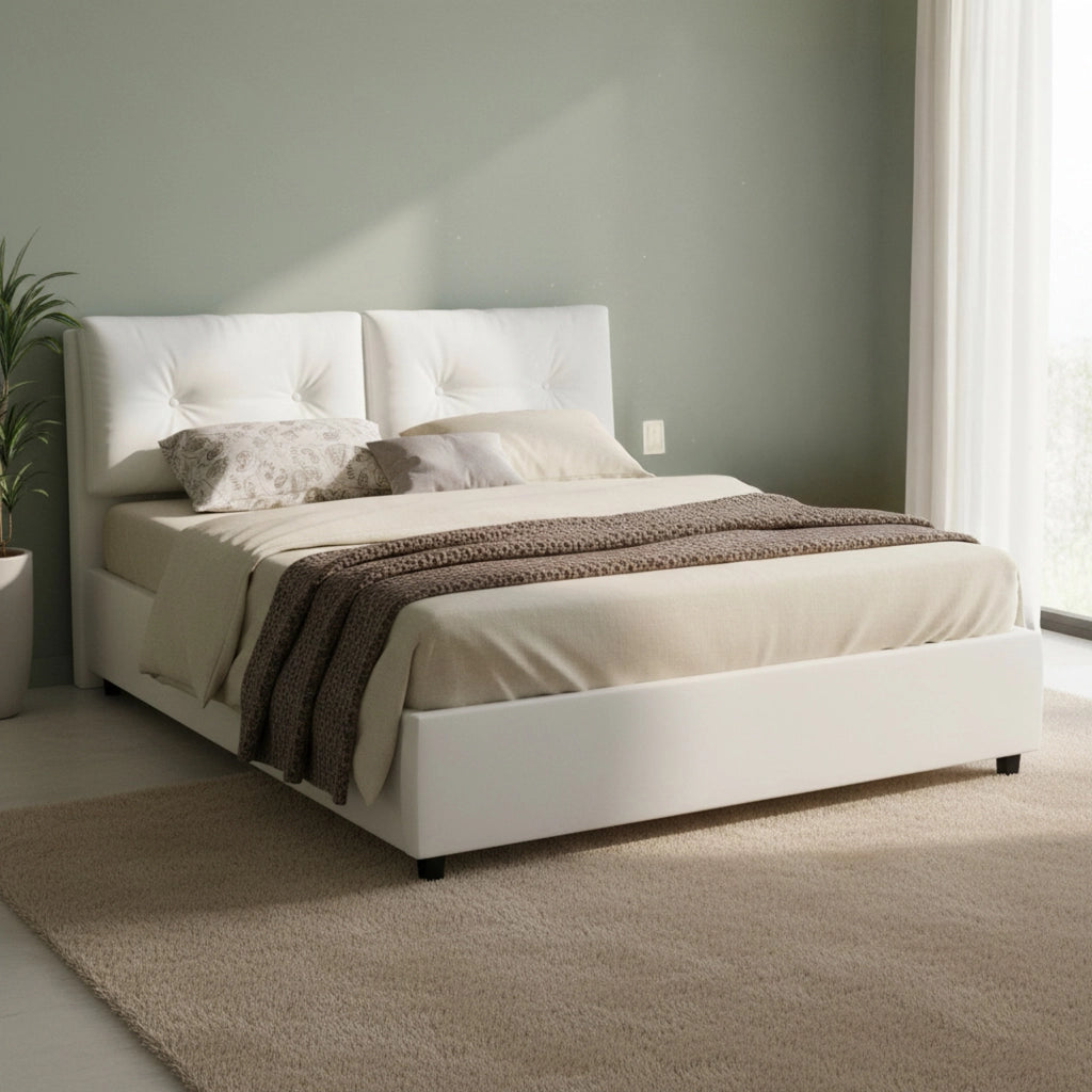 Letto Matrimoniale Arron, Letto Matrimoniale Contenitore Made in Italy, Bianco