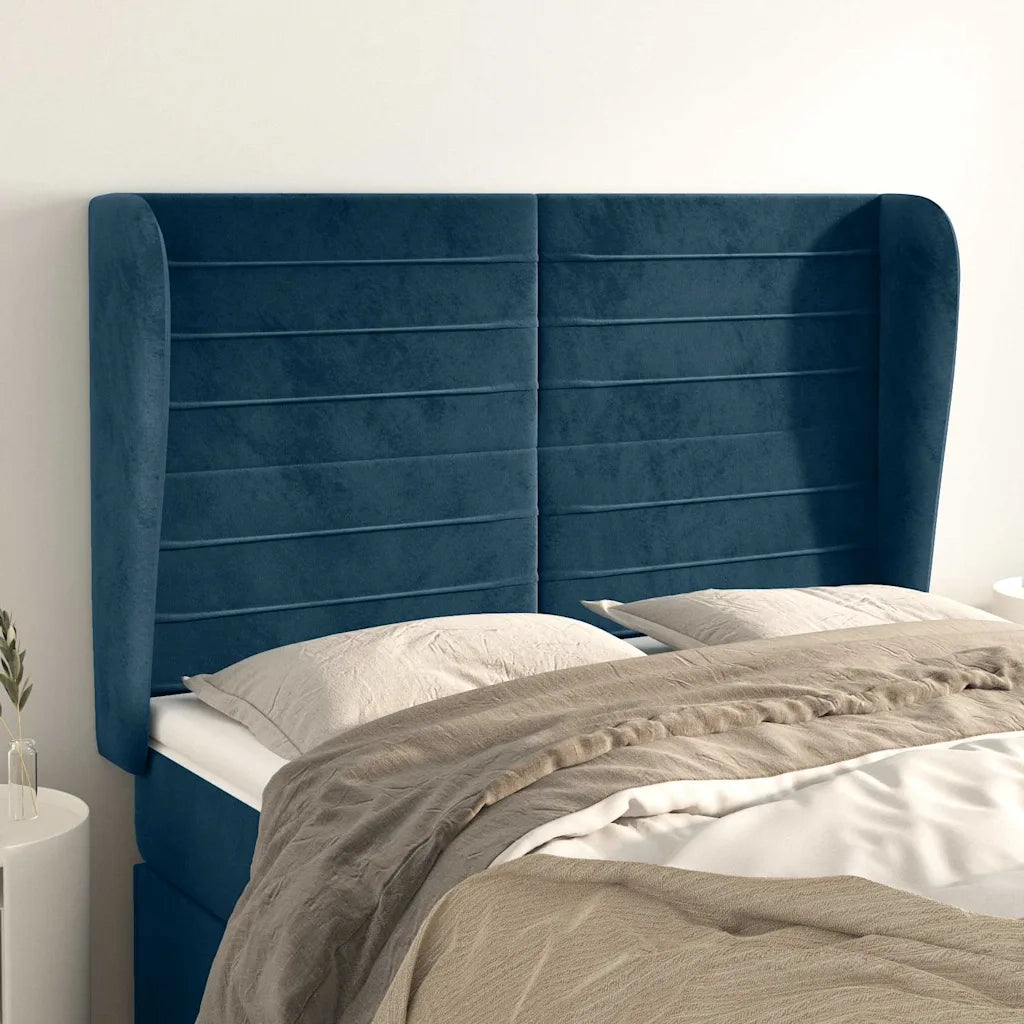 Testiera ad Orecchio-Testata con Orecchie Blu Scuro 147x23x118/128cm in Velluto 551311