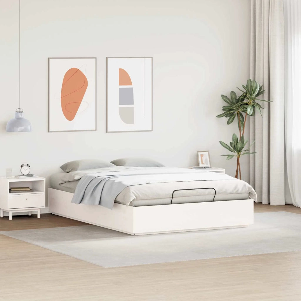 Letto ottomano Bianco 150 x 200 cm Legno di pino massiccio