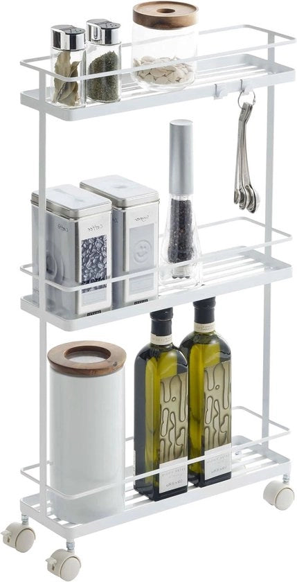 Carrello di stoccaggio per la cucina - pratico e mobile - 1 pezzo - bianco - acciaio