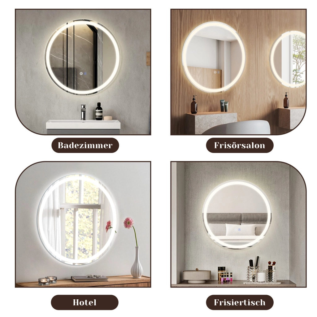 ZMH Specchio da bagno con funzione antiappannamento IP44 Rotondo Bianco Specchio da bagno variabile