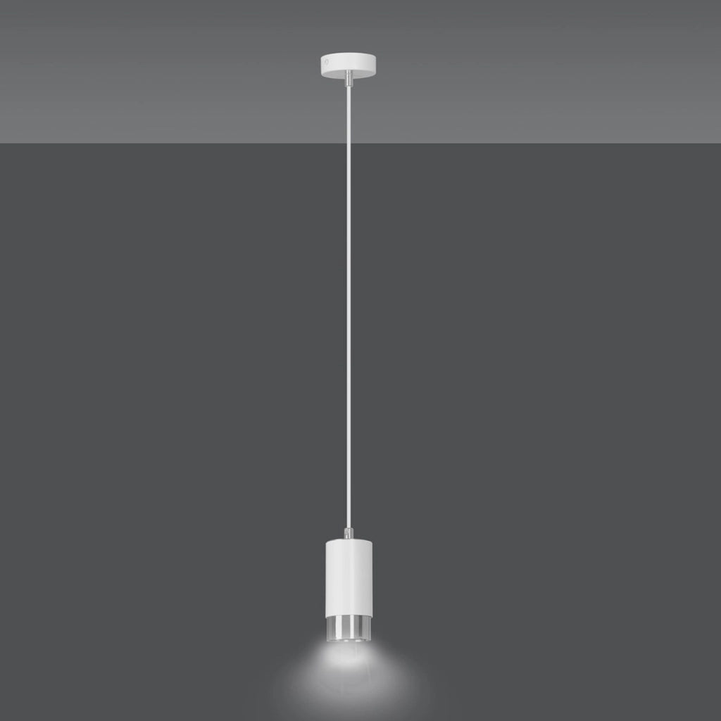 Lampada a sospensione Fumiko in acciaio bianco e dettagli cromati