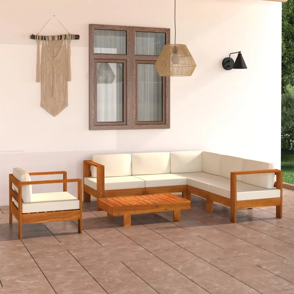 Set Divani Giardino 7 pz Cuscini Bianco Crema in Legno d'Acacia cod mxl 41692