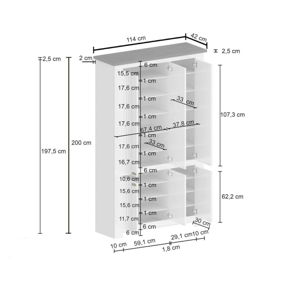 Mobile Portascarpe Apricena, Scarpiera 60 Paia Made in Italy, 114x42x200h cm Grigio Ardesia