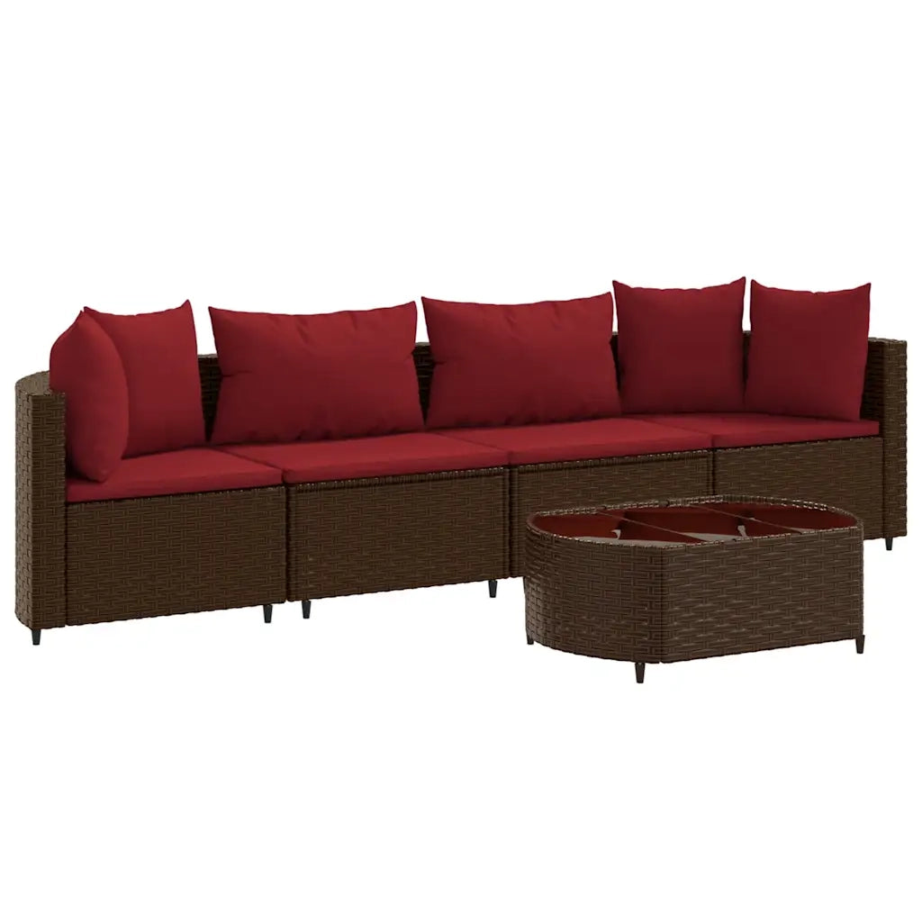 vidaXL Set Divano da Giardino 5 pz con Cuscini Marrone in Polyrattan