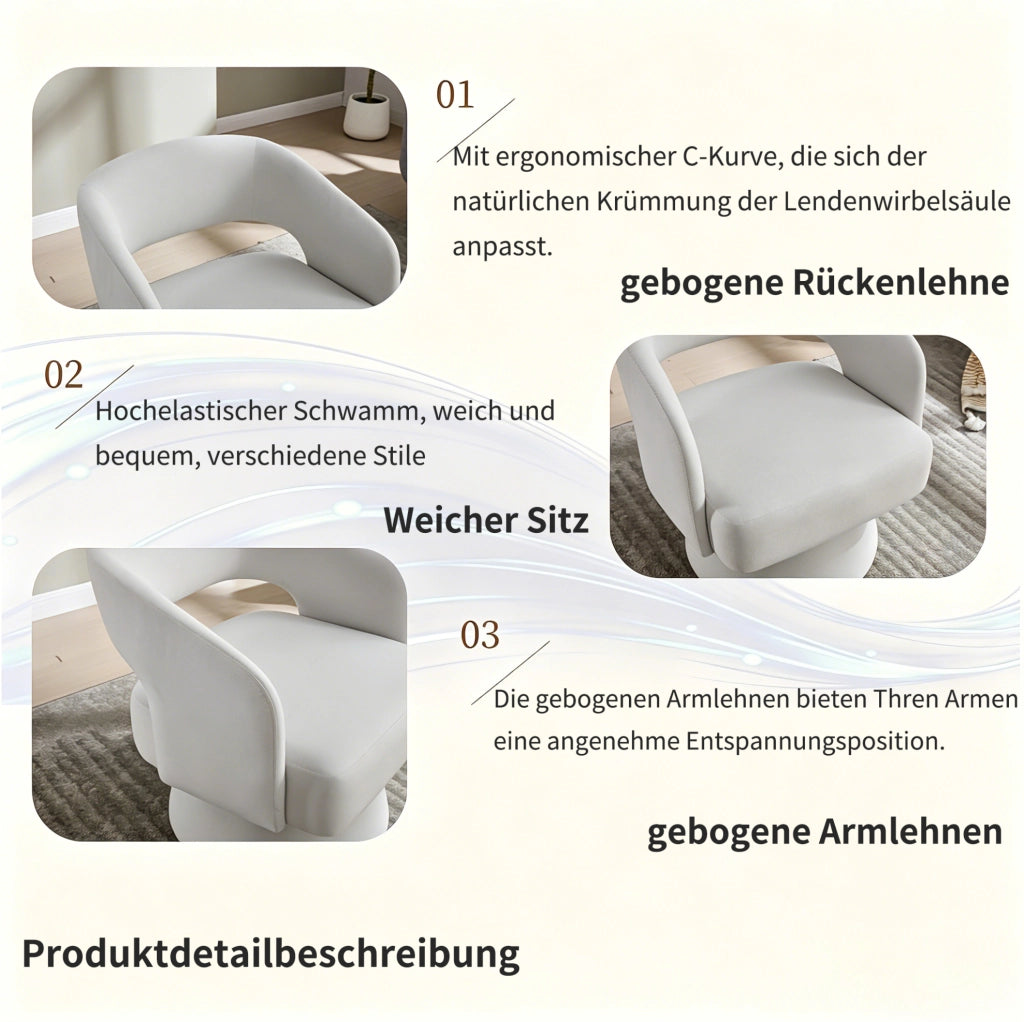Poltrona girevole moderna in ciniglia beige con base rotonda