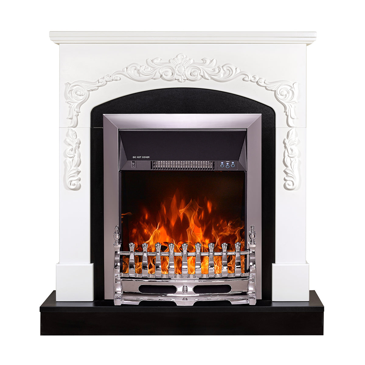 Camino Elettrico da Pavimento 97,5x90x25 cm Effetto Fiamma 2000W Casanova & Galileo silver Bianco/nero