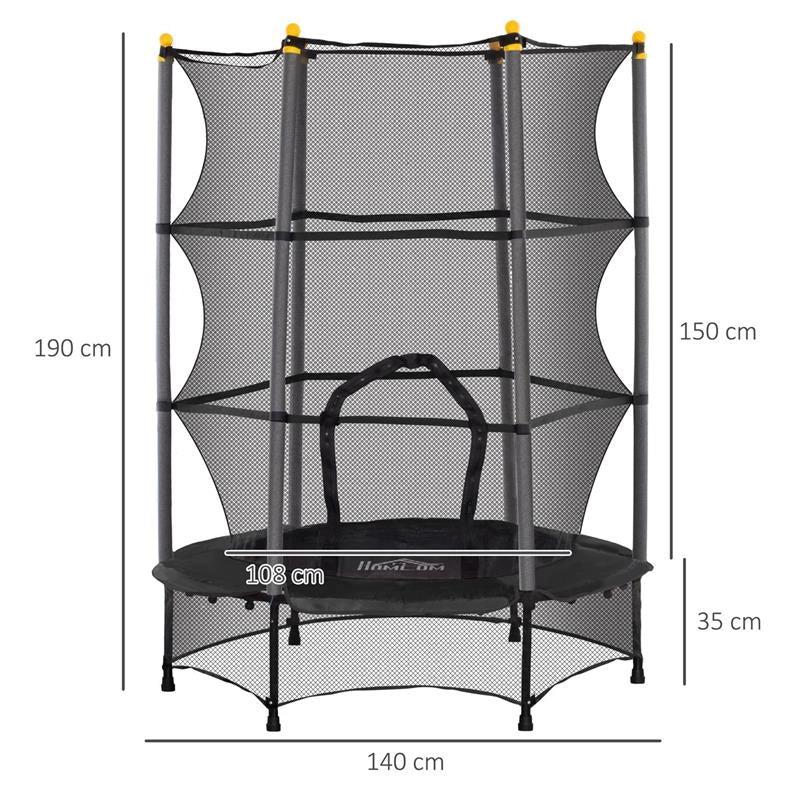 TAPPETO ELASTICO PER BAMBINI CON RETE DI SICUREZZA E PALI IMBOTTITI ETÀ 3-10 ANNI 140 X 190 CM NERO