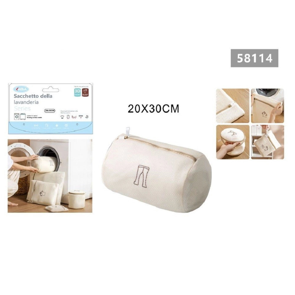 Trade Shop - Sacchetto Lavatrice Beige Borsa Biancheria Lavaggio A Rete Intimo 20x30cm 58114 -