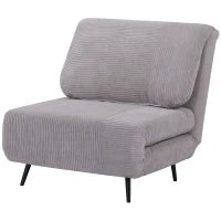 Poltrona Letto 2 in 1 Singola, Schienale Regolabile su 3 Livelli e Imbottito, Struttura in Legno e Acciaio